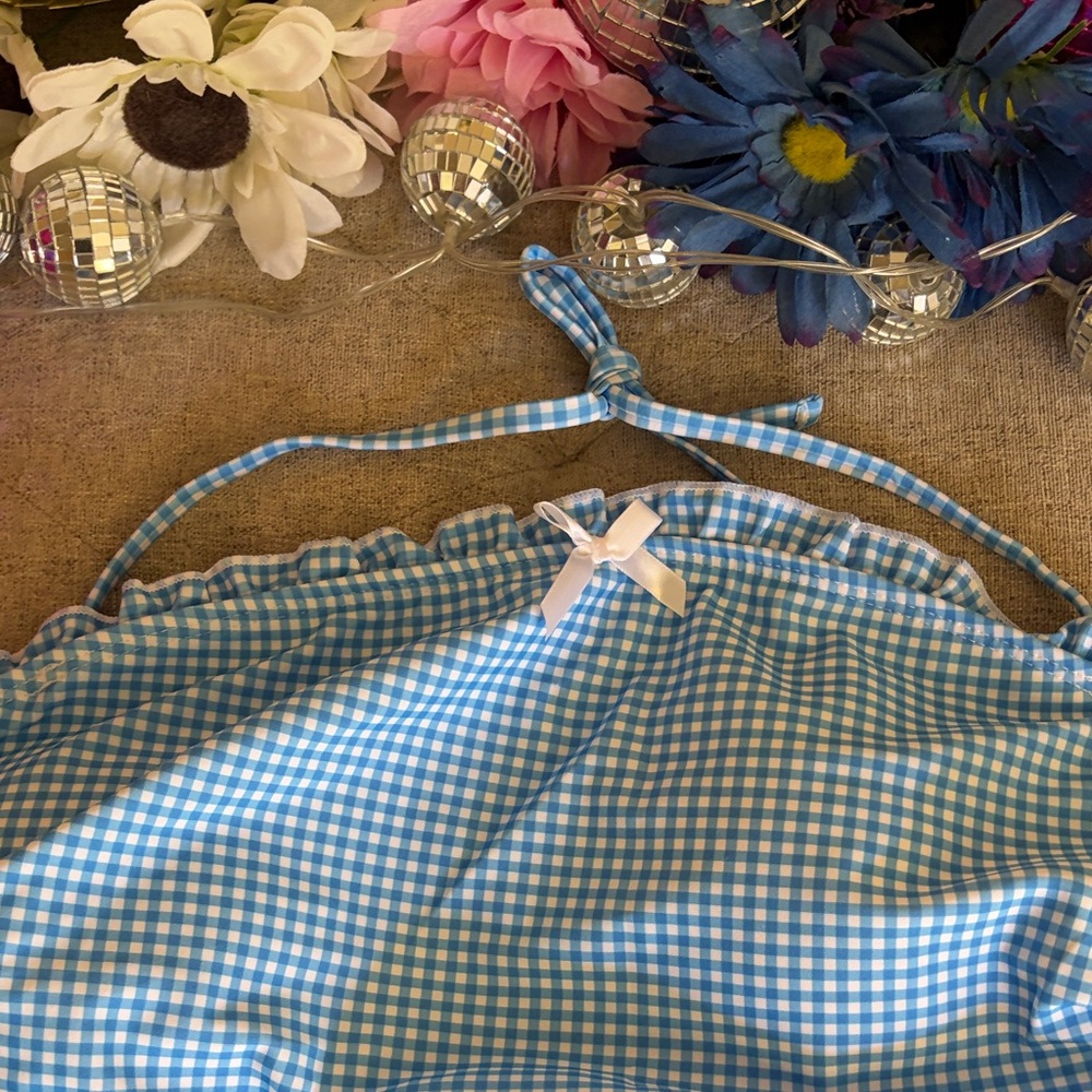 Blue Gingham Ruffle Two-Piece Tankini Set - Picture 5 of 10